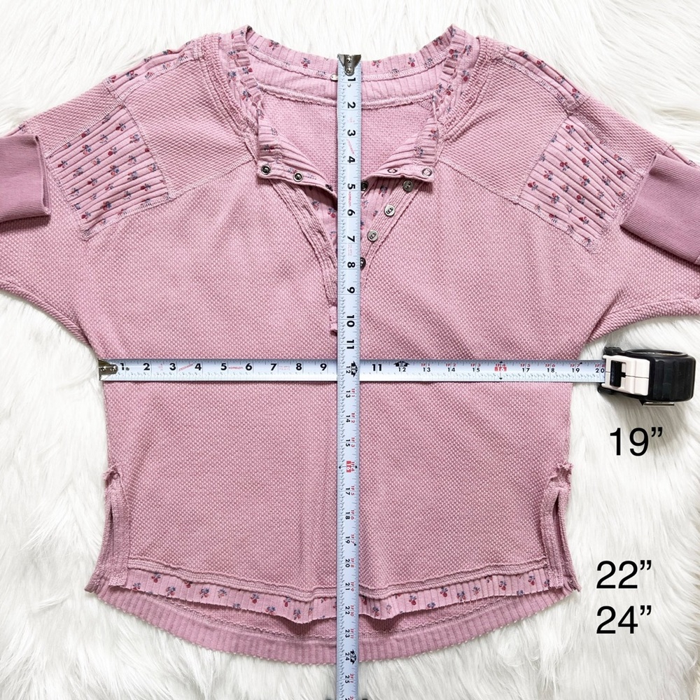 SOLD-Free People Layered Look Lavender Cherry Print Thermal Henley Knit Top - Picture 12 of 12